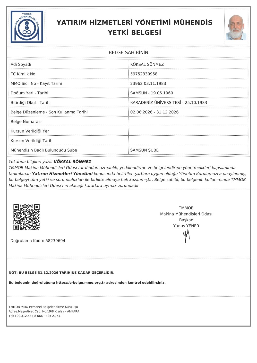 Yangın Tesisatı Yetki Belgesi